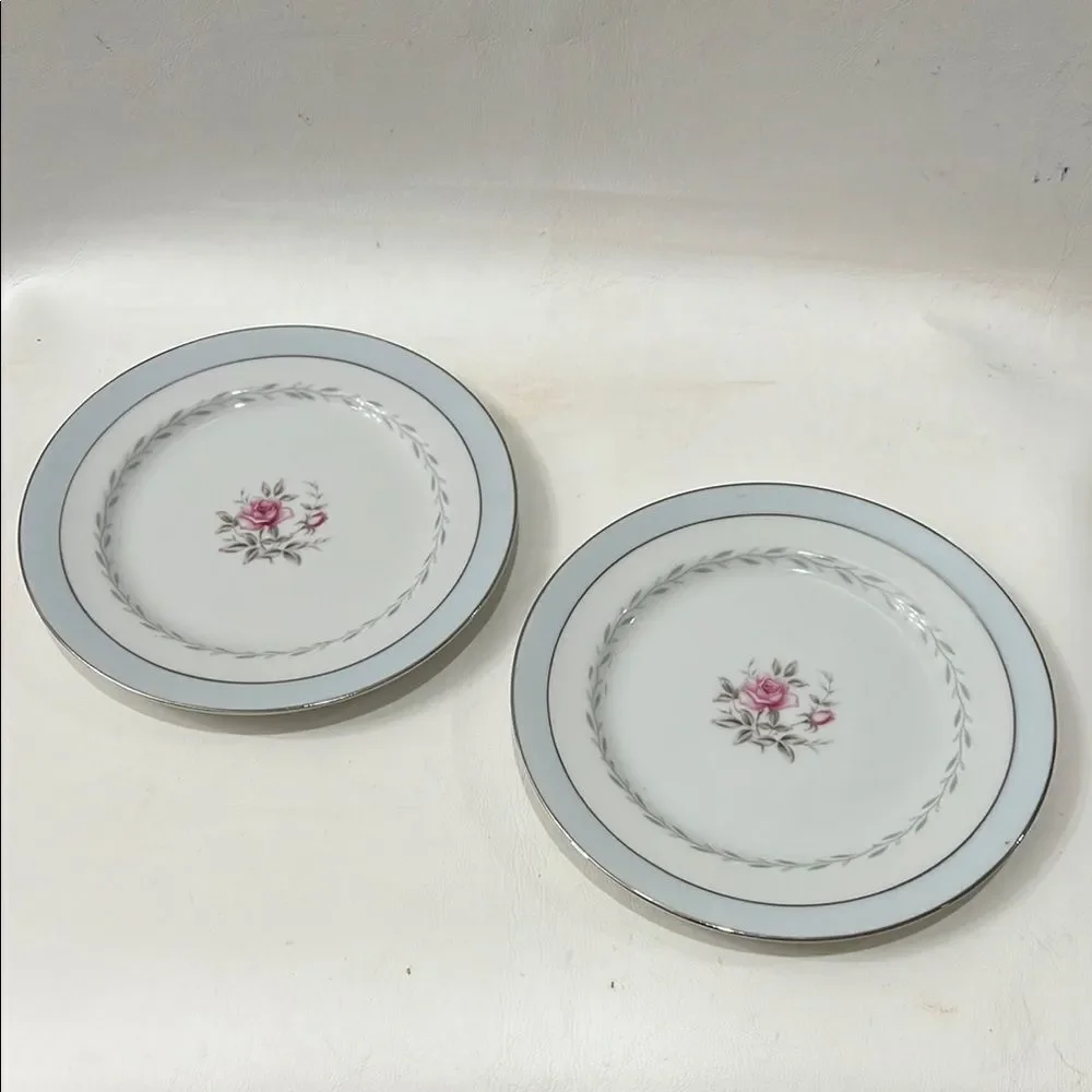 Regency White Blue Silver Pink Floral Dinner Set 2 Bread Dessert Salad Plates